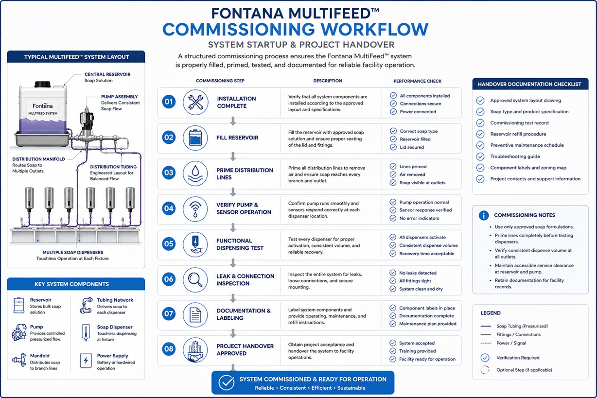 Fontana MultiFeed Commissioning and Project Handover Engineering Workflow Diagram